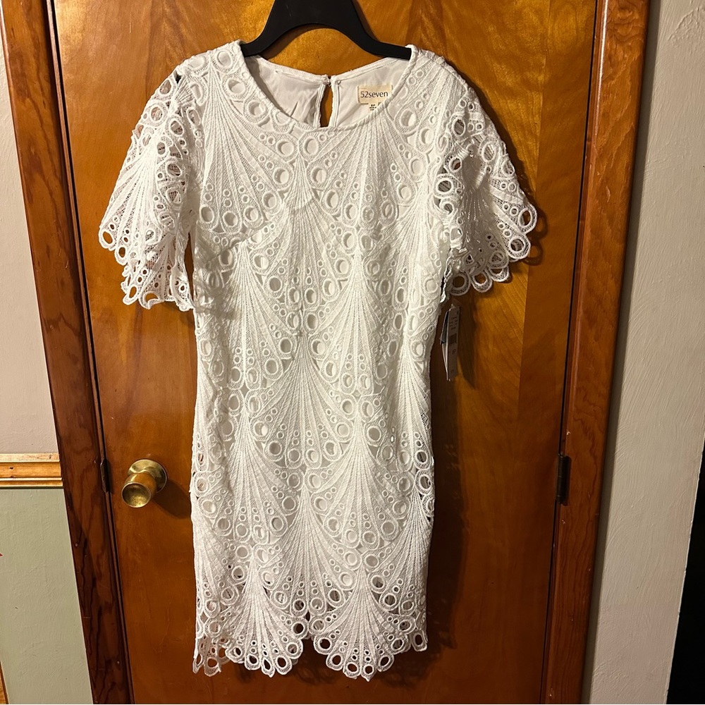 52 Seven Sandro White Eyelet Mini Dress. NWT